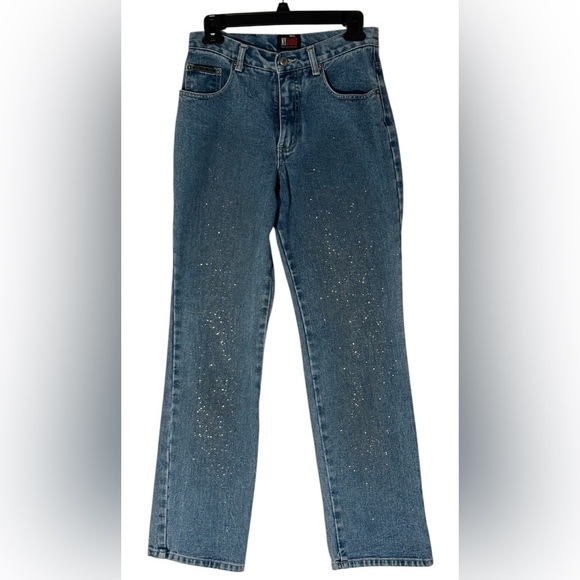 New York & Company Denim - New York &Co.blue Straight Leg Jeans with glitter sparkles, size 4.
